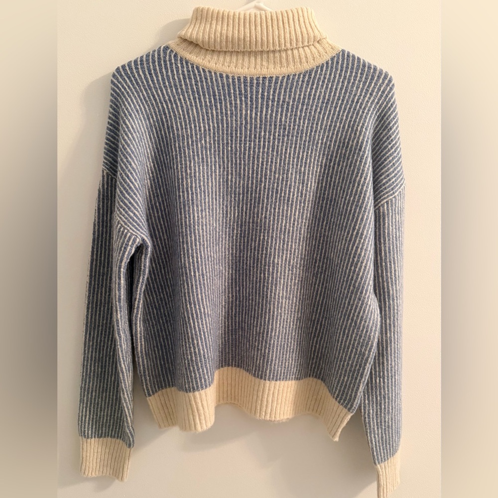 Staccato Blue and Cream Ribbed Turtleneck Sweater